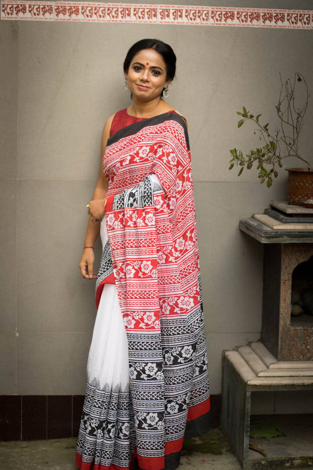 Block Printed Malmal Saree