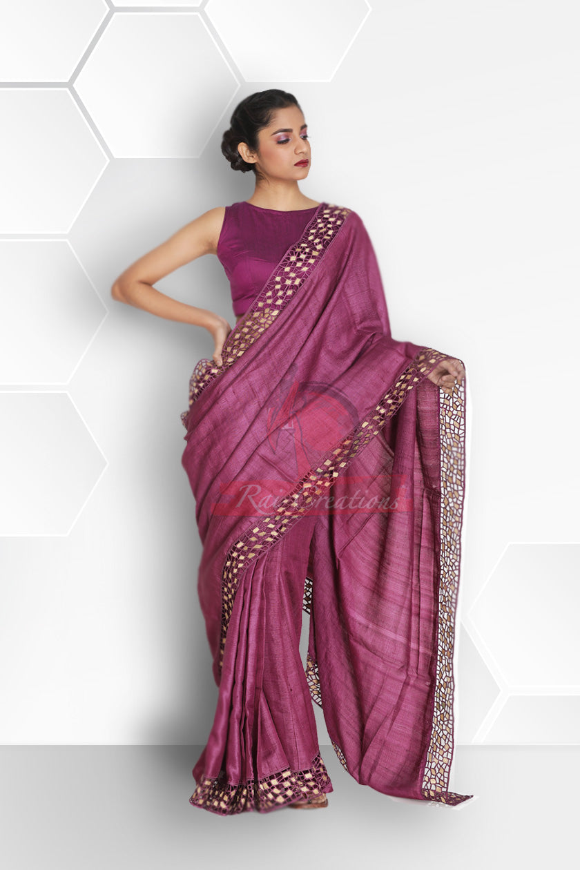 Magenta Rose Cutwork Saree