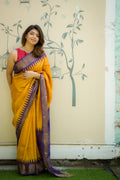 Yellow & Dark violet Zari Tussar